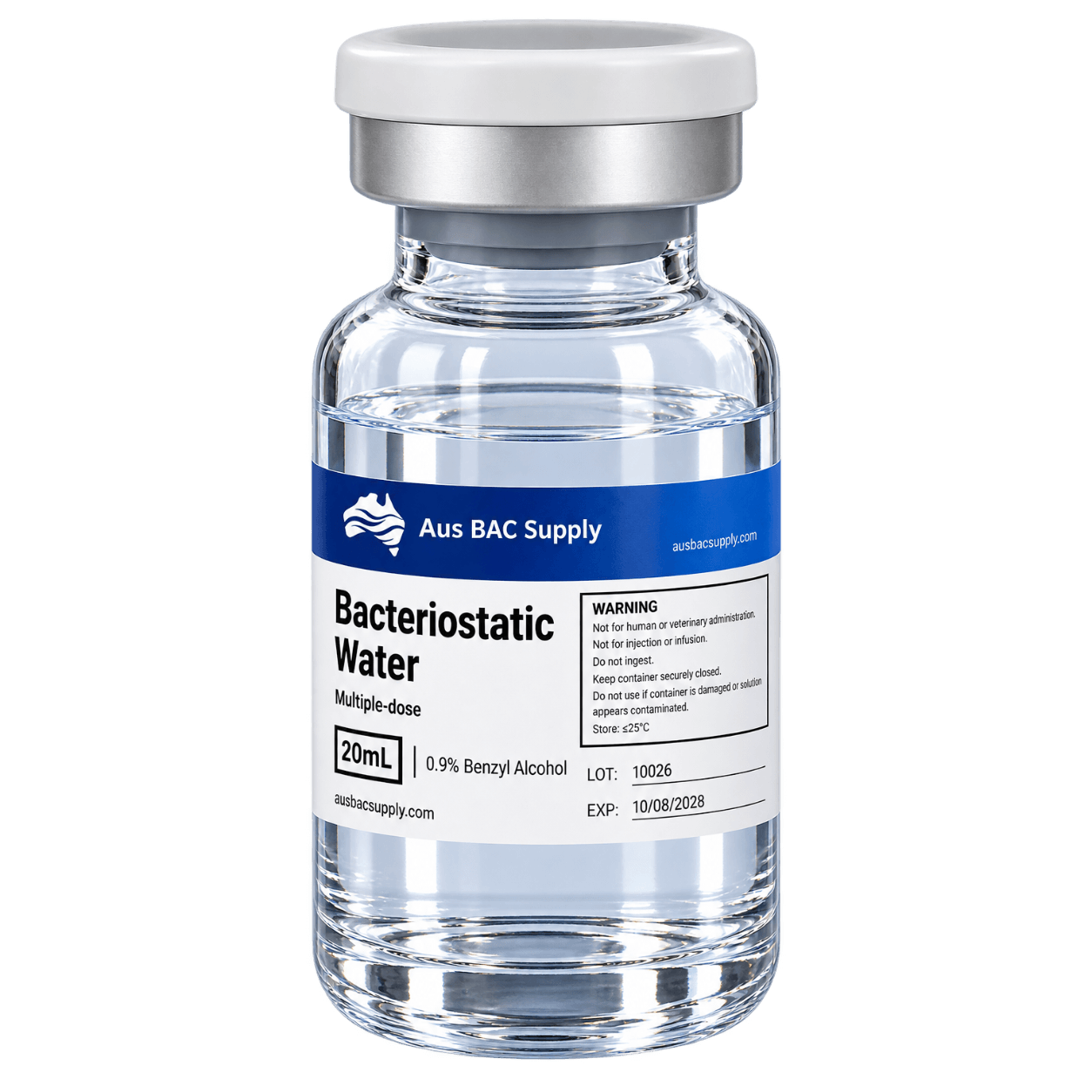 AusBacSupply BAC Water (20mL) Peptide Vial - Buy Online Australia